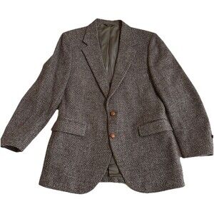 Vintage Early 60s Men’s Harris Tweed Brown Wool Houndstooth Sport Coat Size 44R